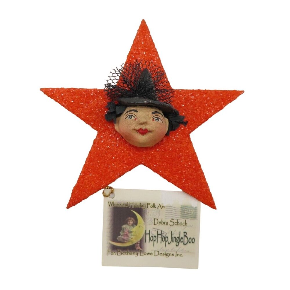 Debra Schoch  Bethany Lowe Red Glitter Star Witch Halloween Tulle Brooch Pin NEW